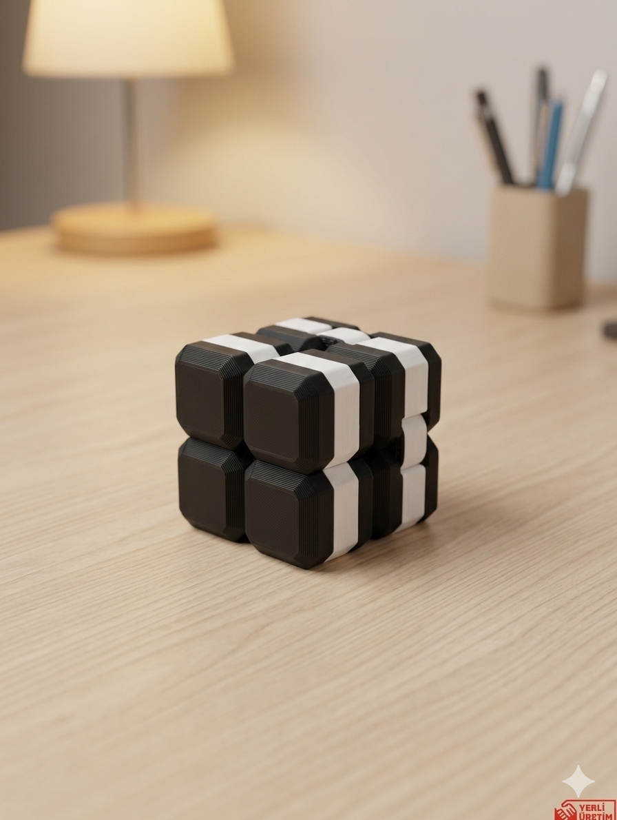 Minelly Mag-Blok Siyah-Beyaz Sonsuz Stres Küpü - Modüler Katla aç 10'lu 20'li ve 50'li toptan seri