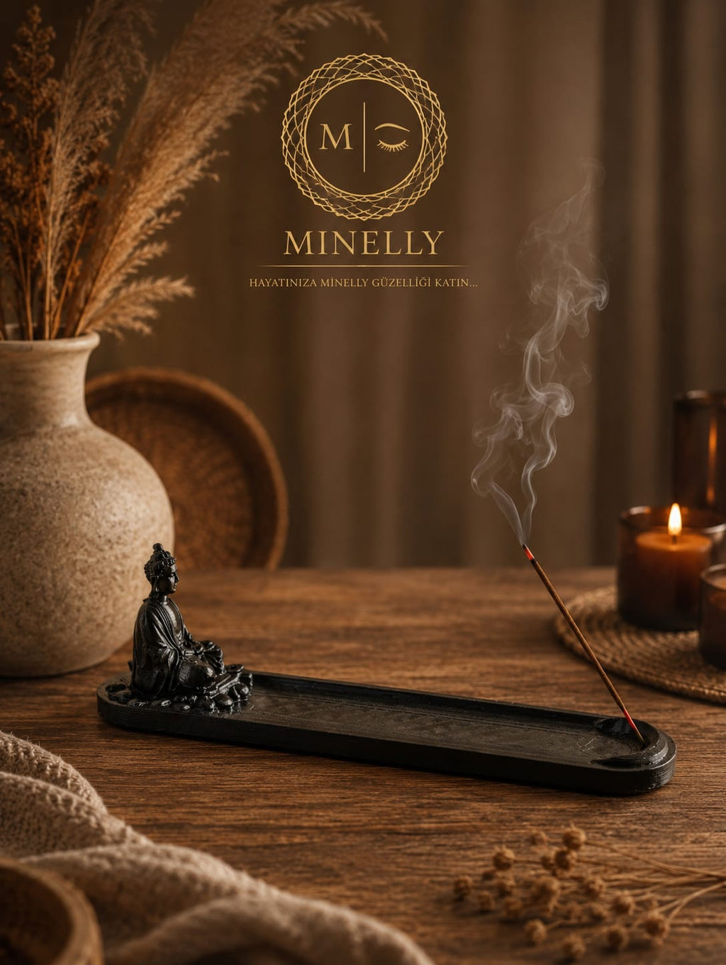 Minelly Zen Buddha Tütsülük | 24 cm Dekoratif Tütsü Standı | 3D Baskı Minimal Ev Dekoru Dekoratif Tütsü Tutucu | Modern Zen Meditasyon Dekoru | 3D Baskı Siyah Tütsülük | Ev Ofis Yoga Aromaterapi Aksesuarı