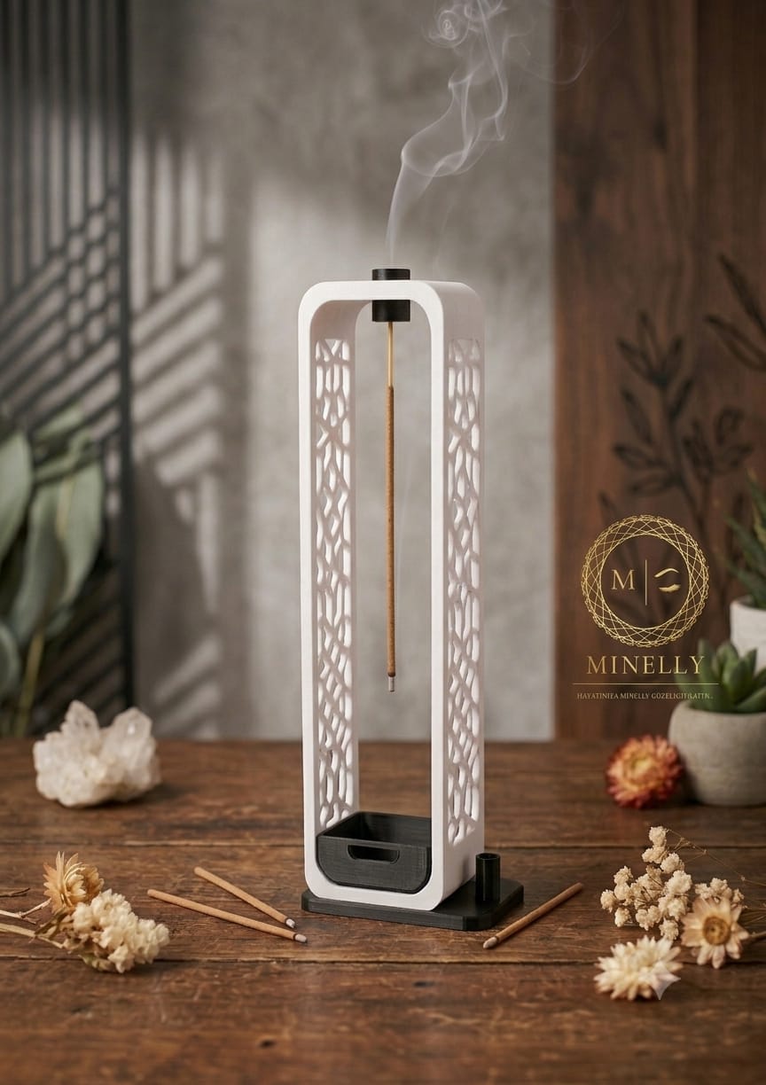 Minelly Modern Askılı Tütsülük | Dekoratif Tütsü Standı | 3D Baskı Tütsü Tutucu | Tütsülük | Meditasyon, Yoga ve Ev Dekoru İçin Tütsü Aksesuarı