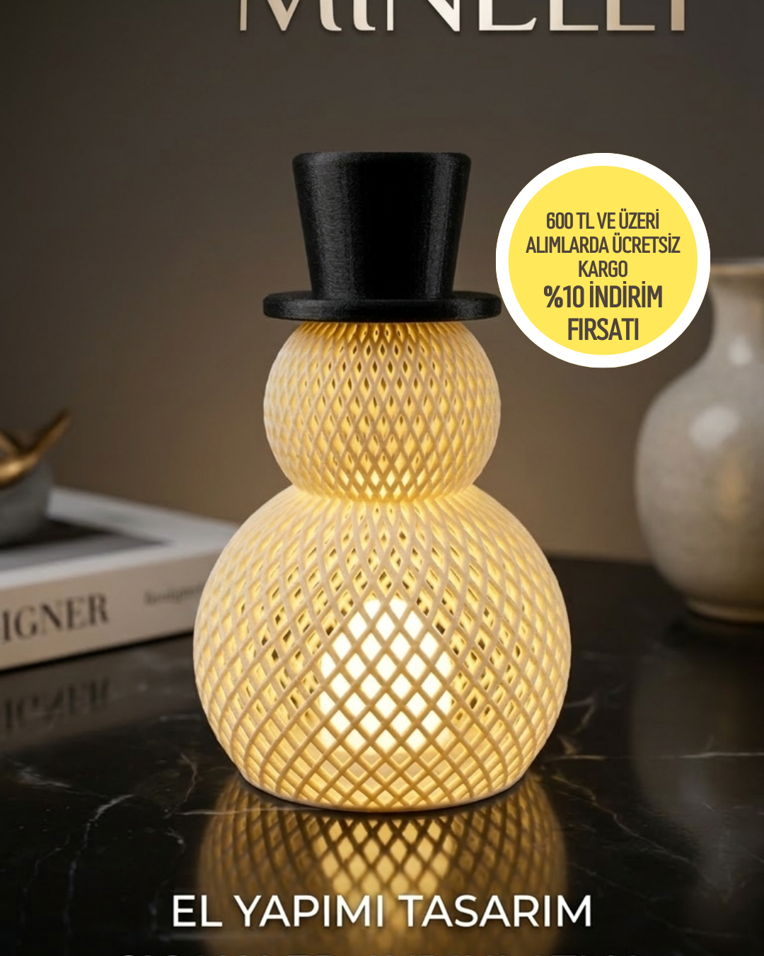 Minelly | 3D Tasarım Işıklı Kardan Adam