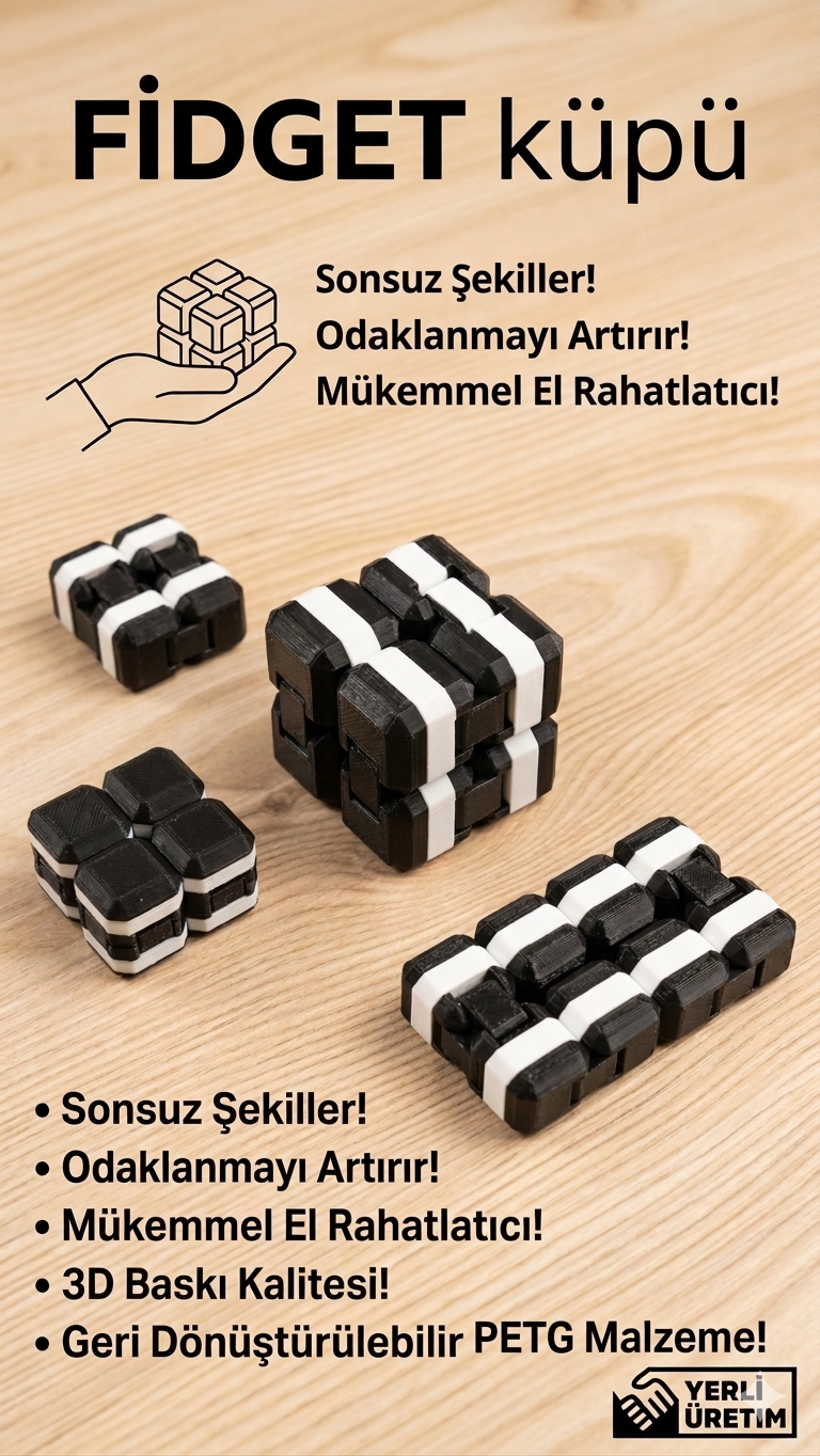 Minelly Mag-Blok Siyah-Beyaz Sonsuz Stres Küpü - Modüler Katla aç 10'lu 20'li ve 50'li toptan seri