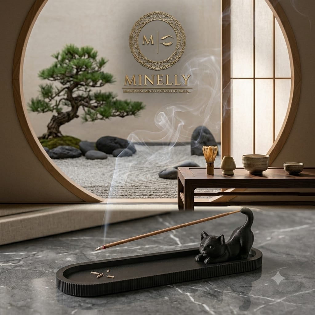 Minelly Purr | Kedi Figürlü Dekoratif Tütsülük – 3D Baskı Minimal Tütsü Standı – Dekoratif Tütsü Tutucu | Modern Zen Meditasyon Dekoru | 3D Baskı Siyah Tütsülük | Ev Ofis Yoga Aromaterapi Aksesuarı