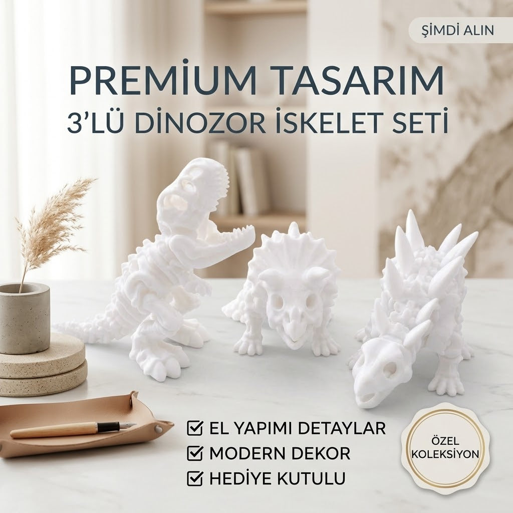 Dinozor İskelet Figür Seti – Eğitici Oyuncak ve Modern Masa Dekoru (12 cm)