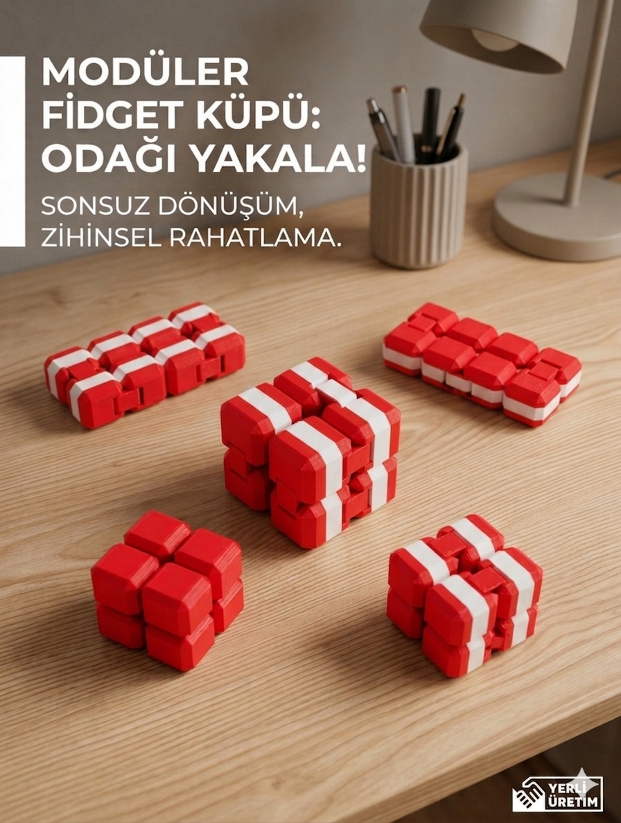Minelly Mag-Blok Kırmızı Beyaz Sonsuz Stres Küpü - Modüler Katla aç