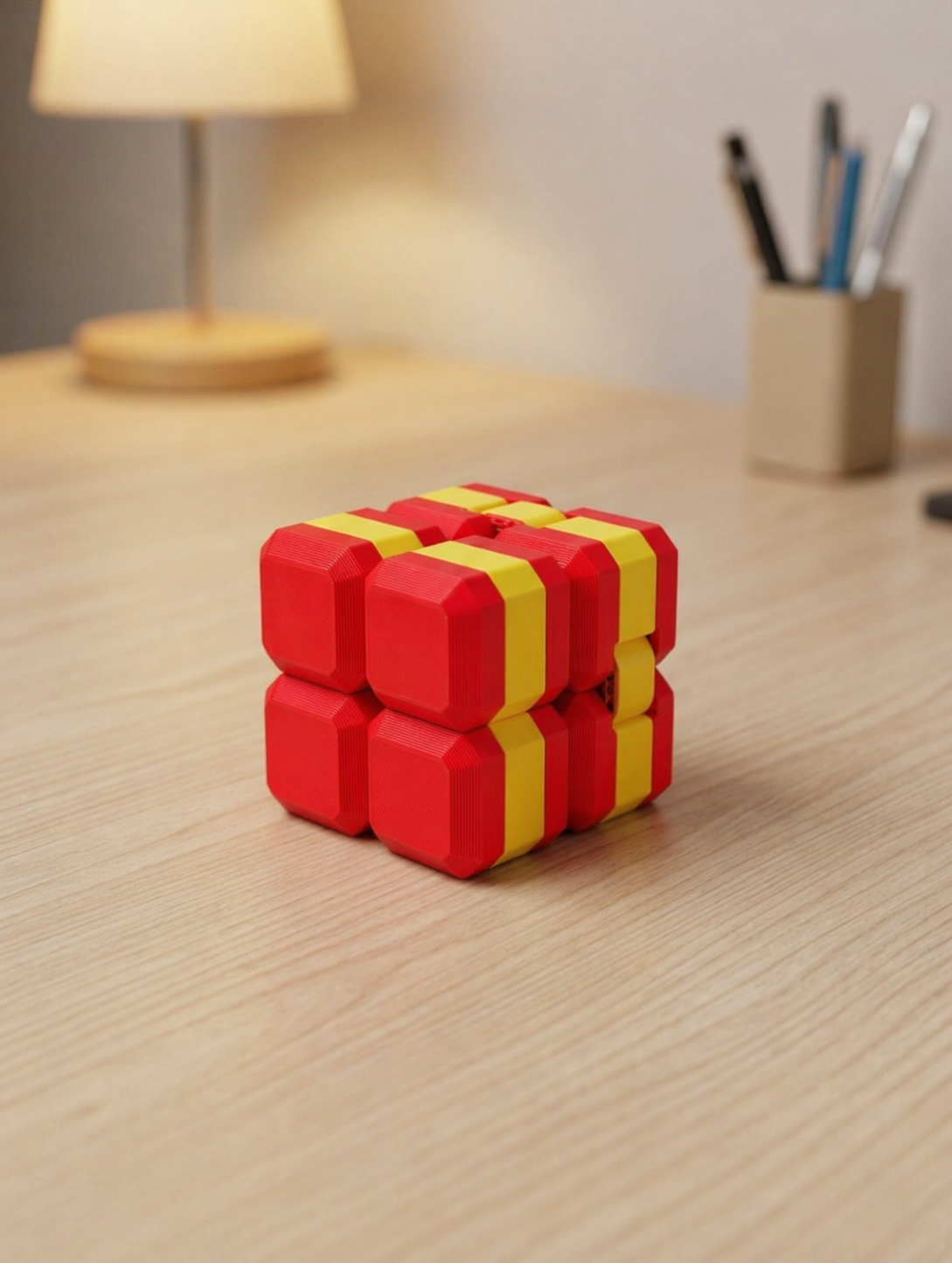 Minelly Mag-Blok Sarı Kırmızı Sonsuz Stres Küpü - Modüler Katla aç