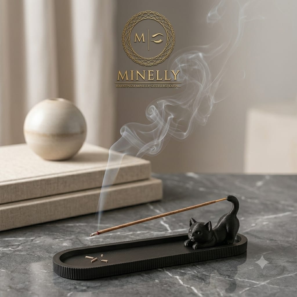 Minelly Purr | Kedi Figürlü Dekoratif Tütsülük – 3D Baskı Minimal Tütsü Standı – Dekoratif Tütsü Tutucu | Modern Zen Meditasyon Dekoru | 3D Baskı Siyah Tütsülük | Ev Ofis Yoga Aromaterapi Aksesuarı