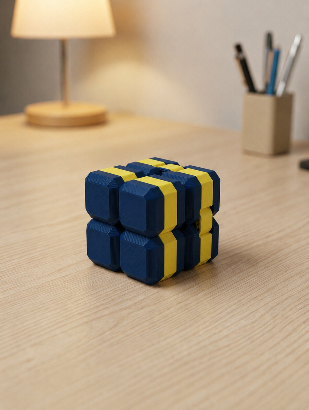 Minelly Mag-Blok Sarı Lacivertli Sonsuz Stres Küpü - Modüler Katla aç