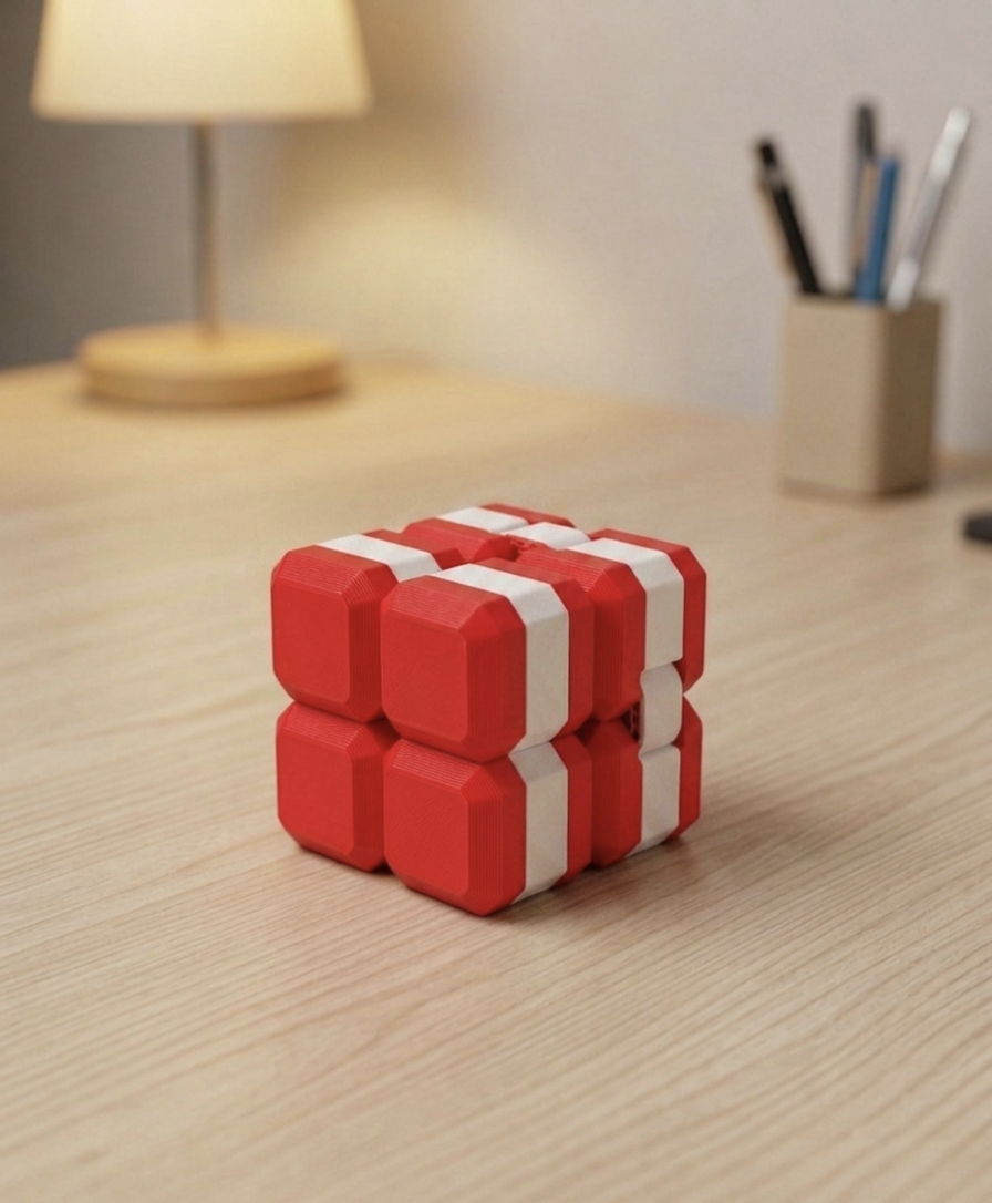 Minelly Mag-Blok Kırmızı Beyaz Sonsuz Stres Küpü - Modüler Katla aç