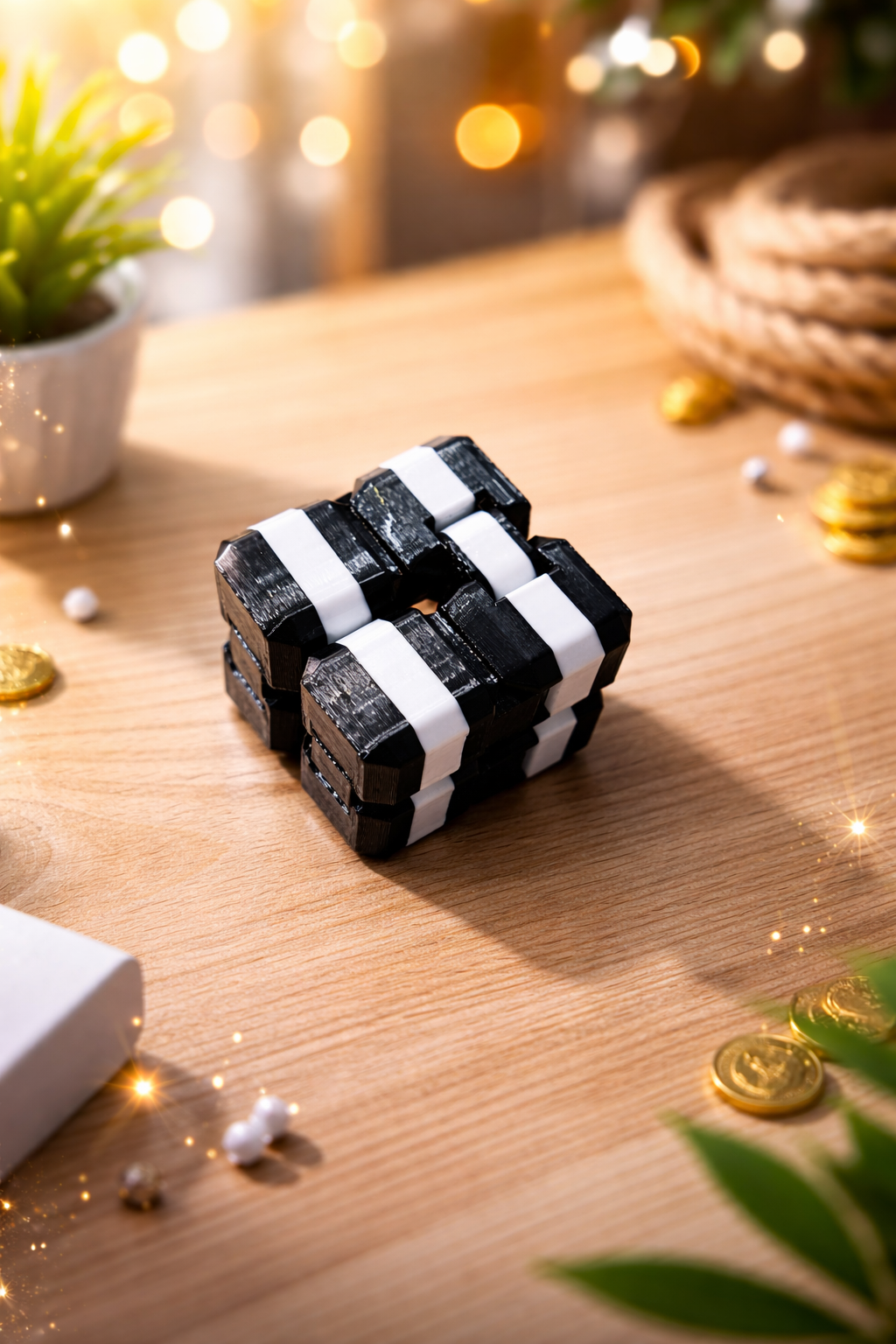 Minelly Mag-Blok Siyah-Beyaz Sonsuz Stres Küpü - Modüler Katla aç 10'lu 20'li ve 50'li toptan seri